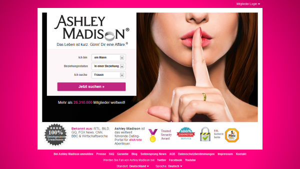 Ashley Madison Homepage Sceenshot