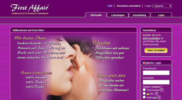 First Affair Homepage Sceenshot
