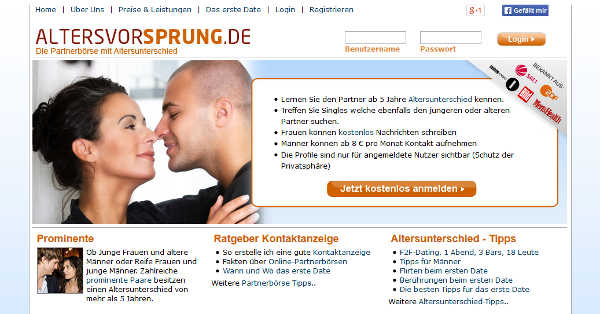 Altersvorsprung.de Homepage Sceenshot