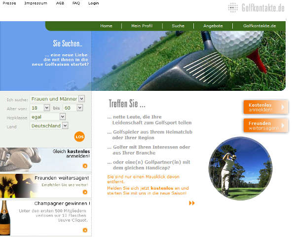 Golfkontakte Homepage Sceenshot