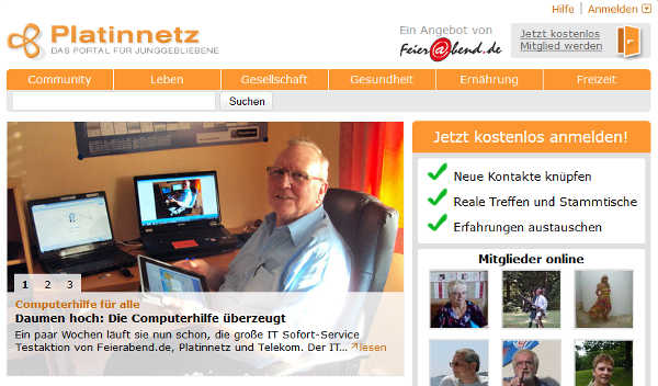 Platinnetz Homepage Sceenshot