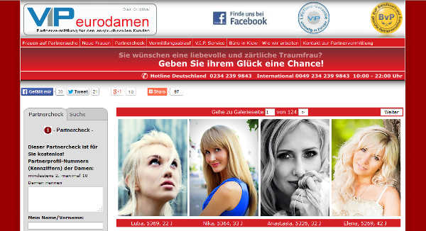 VIP eurodamen Homepage Sceenshot