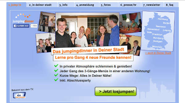 jumpingdinner Homepage Sceenshot