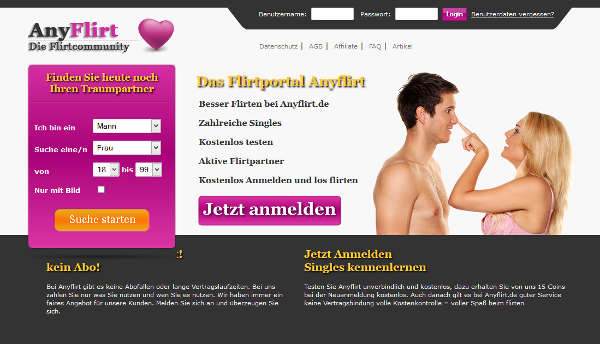 AnyFlirt Homepage Sceenshot
