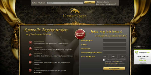 Cougar Lover Club Homepage Sceenshot